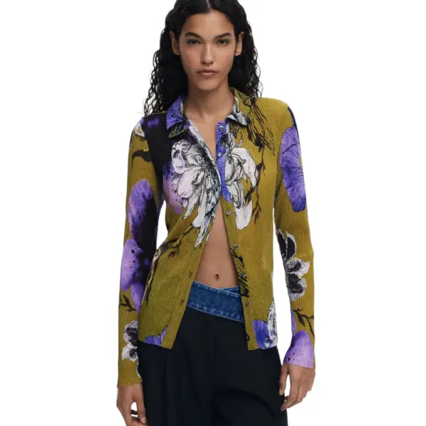 Desigual - Γυναικείο Πουκάμισο Tuffel Flower Slim Fit 25WWTK35-4010 Πράσινο