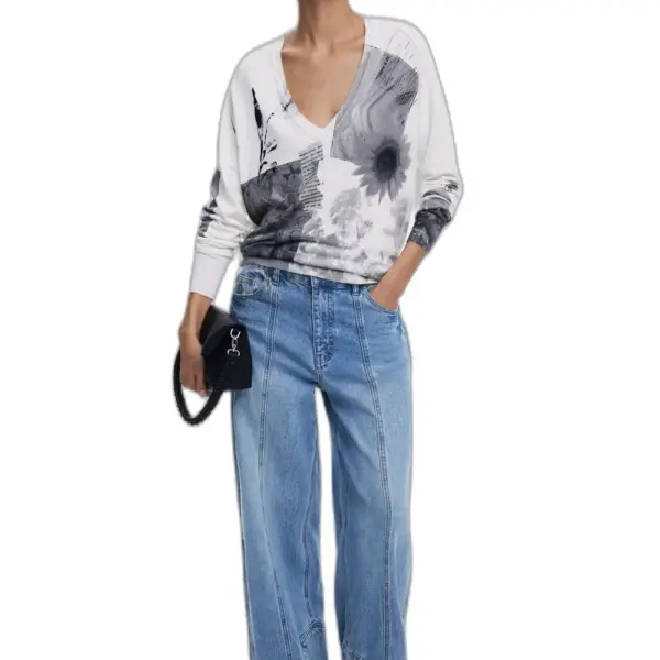 Desigual - Γυναικείο Πουλόβερ Gotemburgo Regular Fit 25WWJF15-1000 Λευκό 25WWJF15-1000