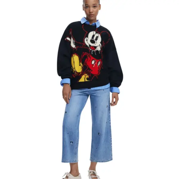 Desigual - Γυναικείο Πουλόβερ Hello Mickey Regular Fit 25WWSK14-2000 Μαύρο 25WWSK14-2000