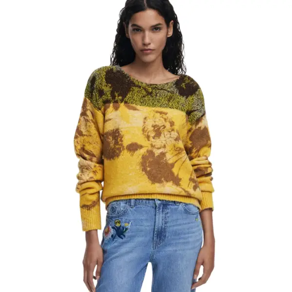 Desigual - Γυναικείο Πουλόβερ Ζακάρ Adak Regular Fit 25WWJF30-8018 Κίτρινο