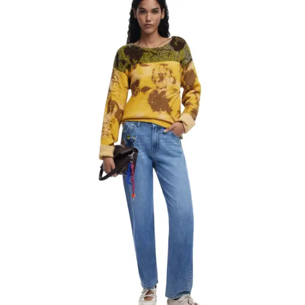 Desigual - Γυναικείο Πουλόβερ Ζακάρ Adak Regular Fit 25WWJF30-8018 Κίτρινο 25WWJF30-8018