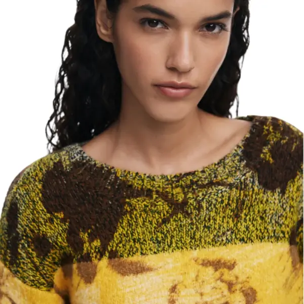 Desigual - Γυναικείο Πουλόβερ Ζακάρ Adak Regular Fit 25WWJF30-8018 Κίτρινο 25WWJF30-8018