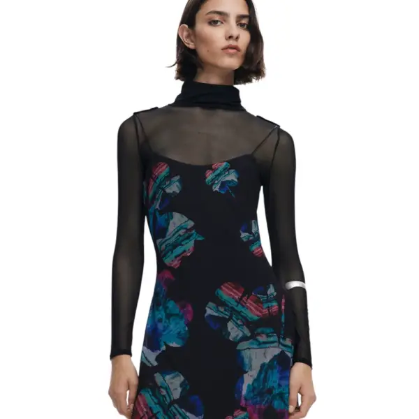 Desigual - Γυναικείο Φόρεμα Watercolor Lacroix Regular Fit 25WWVK03-2000 Μαύρο 25WWVK03-2000