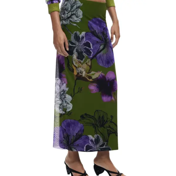 Desigual - Φούστα Maxi Tulleflowers Lacroix Regular Fit 25WWFK03-4010 Πράσινο