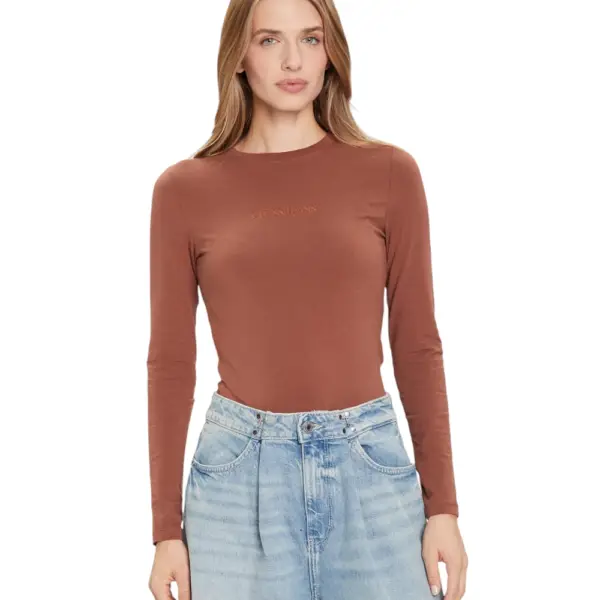 Guess - Γυναικεία Μακρυμάνικη Μπλούζα Slim Fit W4YI22J1314-A10W Καφέ
