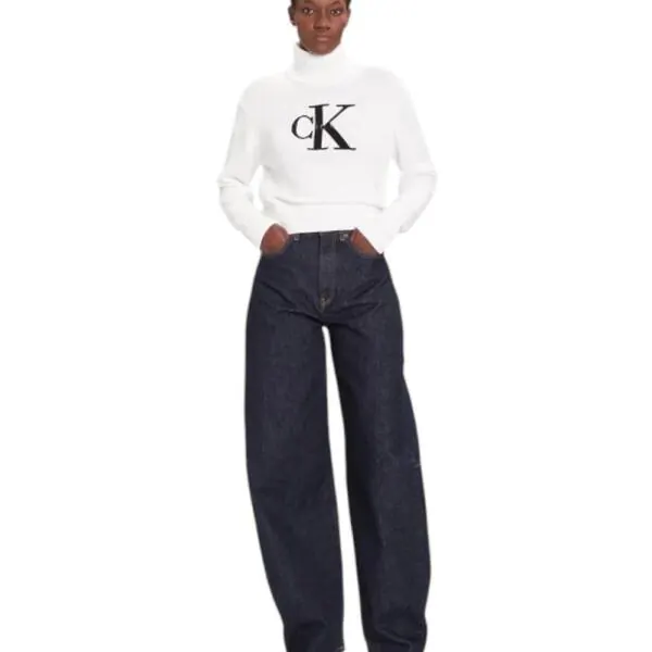 Calvin Klein Jeans - Γυναικείο Πουλόβερ Ζιβάγκο Chenille Relaxed Fit LV047D354G-YAA Λευκό LV047D354G-YAA