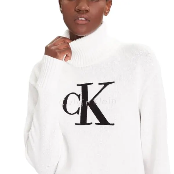 Calvin Klein Jeans - Γυναικείο Πουλόβερ Ζιβάγκο Chenille Relaxed Fit LV047D354G-YAA Λευκό LV047D354G-YAA