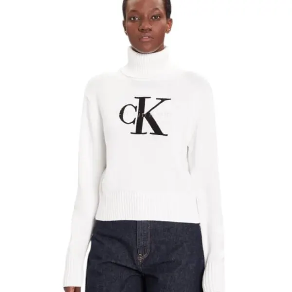 Calvin Klein Jeans - Γυναικείο Πουλόβερ Ζιβάγκο Chenille Relaxed Fit LV047D354G-YAA Λευκό