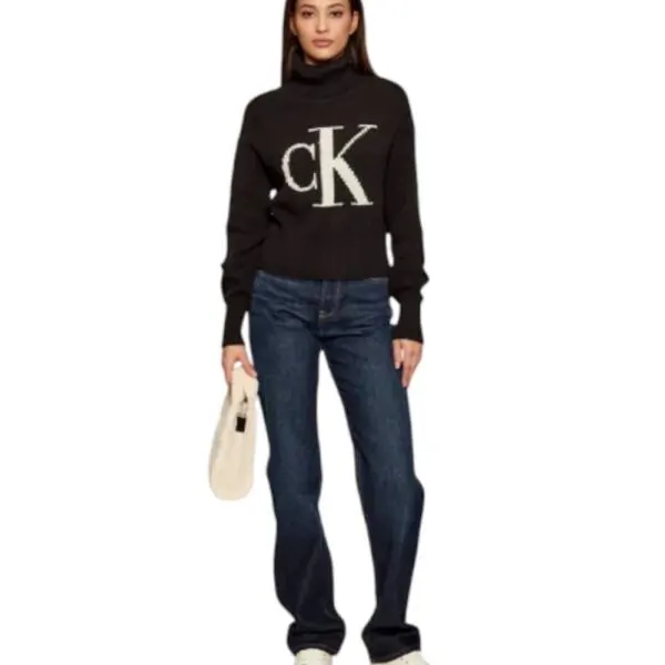 Calvin Klein - Γυναικείο Παντελόνι Jean Ck Oxbow Straight fit High Rised LV047B911G-VS2 Μπλε Σκούρο LV047B911G-VS2