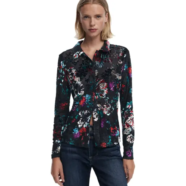 Desigual - Γυναικείο Πουκάμισο Textured Buttoned Regular Fit 25WWTK53-2000 Μαύρο