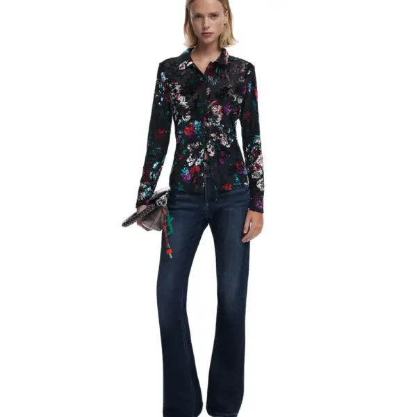 Desigual - Γυναικείο Πουκάμισο Textured Buttoned Regular Fit 25WWTK53-2000 Μαύρο 25WWTK53-2000