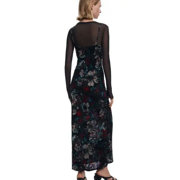 Desigual - Γυναικείο Φόρεμα Kala 2 In 1 Flocked Regular Fit 25WWVK11-2000 Μαύρο 25WWVK11-2000