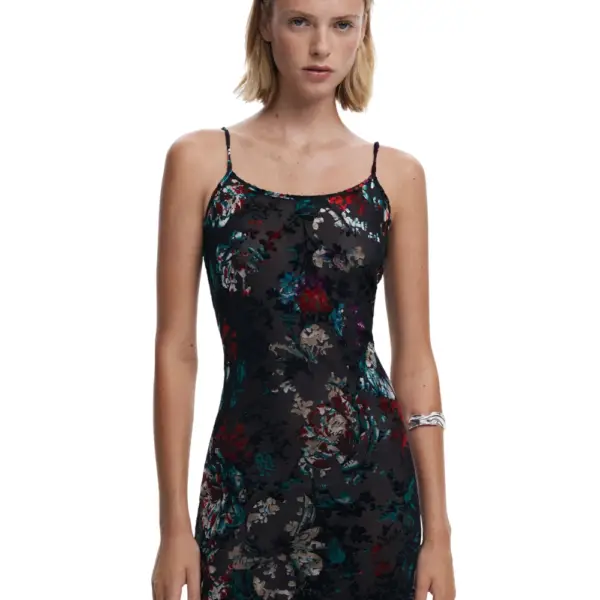 Desigual - Γυναικείο Φόρεμα Kala 2 In 1 Flocked Regular Fit 25WWVK11-2000 Μαύρο 25WWVK11-2000