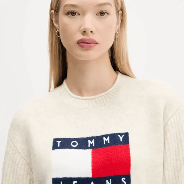 Tommy Hilfiger - Γυναικείο Πουλόβερ Flag Sweater Rib DW0DW21782-AFN Εκρού DW0DW21782-AFN
