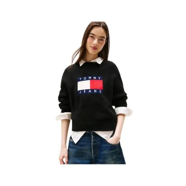 Tommy Hilfiger - Γυναικείο Πουλόβερ Flag Sweater Rib DW0DW21782-HEV Μαύρο