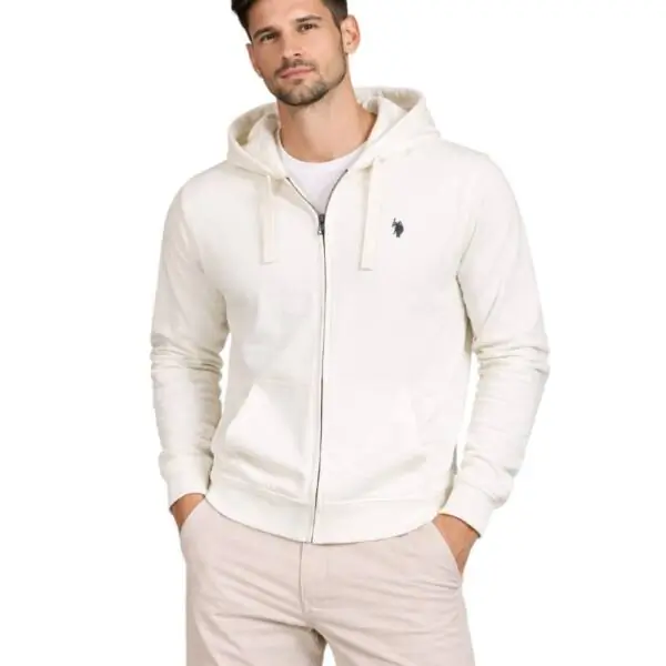 U.S. Polo Assn. - Ανδρική Φούτερ Ζακέτα με Κουκούλα και Τσέπες 63025-53223-101 Λευκό