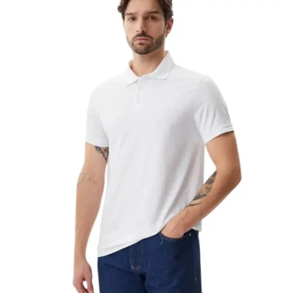 Calvin Klein - Ανδρική Μπλούζα Κοντομάνικη Polo Smooth Cotton Solid Regular Fit LV040HM281-YAA Λευκό