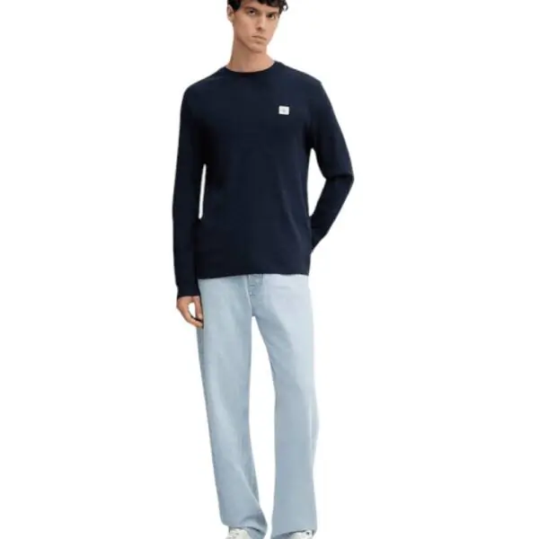 Calvin Klein - Ανδρικό Πουλόβερ Badge Waffle LS Tofu LV040EM217-WFW Μπλε Σκούρο LV040EM217-WFW