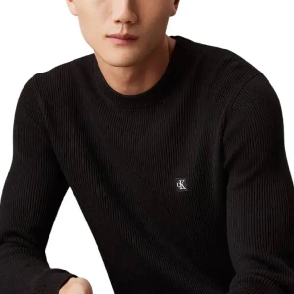 Calvin Klein - Ανδρικό Πουλόβερ Rib Regular Fit J30J324598-BEH Μαύρο J30J324598-BEH