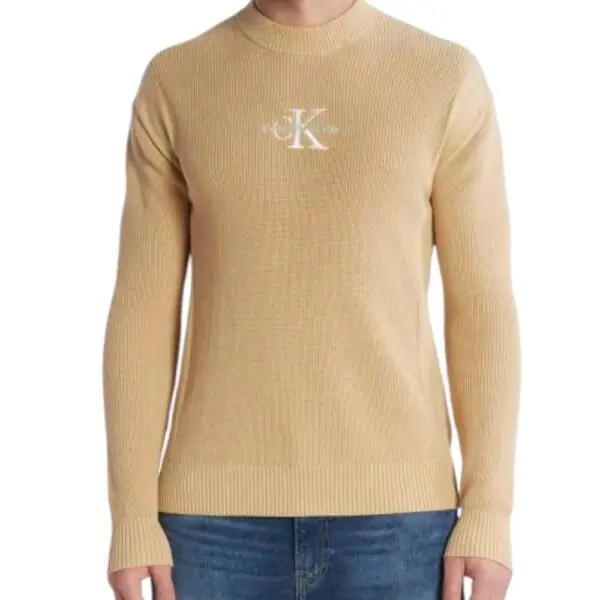 Calvin Klein - Ανδρικό Πουλόβερ Rib Slim Fit J30J324599-AAT Μπεζ J30J324599-AAT