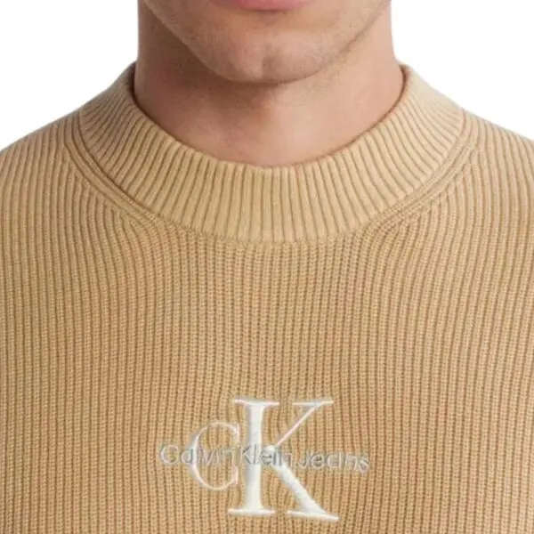 Calvin Klein - Ανδρικό Πουλόβερ Rib Slim Fit J30J324599-AAT Μπεζ J30J324599-AAT