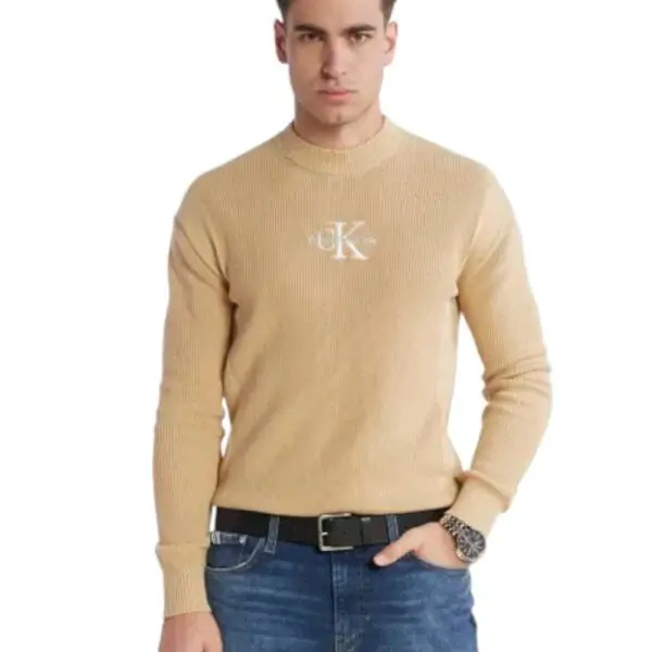 Calvin Klein - Ανδρικό Πουλόβερ Rib Slim Fit J30J324599-AAT Μπεζ