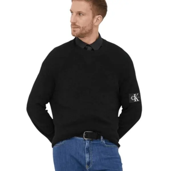 Calvin Klein - Ανδρικό Πουλόβερ Μάλλινο Regular Fit J30J325092-BEH Μαύρο
