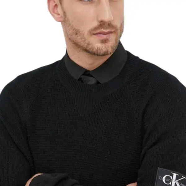 Calvin Klein - Ανδρικό Πουλόβερ Μάλλινο Regular Fit J30J325092-BEH Μαύρο J30J325092-BEH