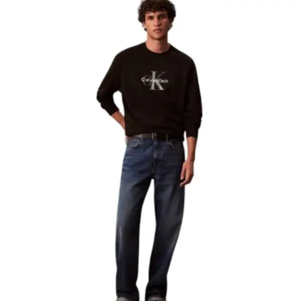 Calvin Klein - Ανδρικό Φούτερ Hoodie 350Terry Monologo Loose Fit LV04RD242G-UB1 Μαύρο LV04RD242G-UB1