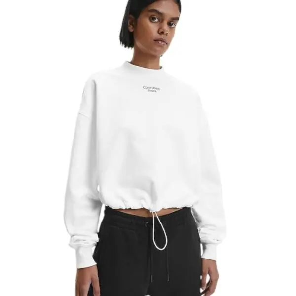 Calvin Klein - Γυναικείο Φούτερ Cropped Relaxed Fit J20J218174-YAF Λευκό