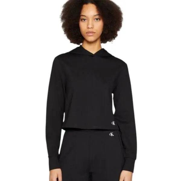 Calvin Klein - Γυναικείο Φούτερ Milano Rib Mixed Hoodie Relaxed Fit J20J219125-BEH Μαύρο