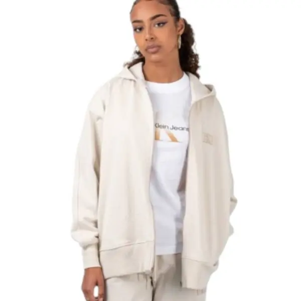 Calvin Klein - Γυναικείο Φούτερ Zip Detail Logo Regular Fit J20J219756-ACF Μπεζ