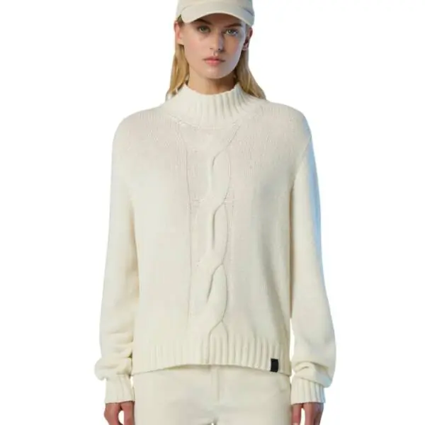 North Sails - Γυναικείο Πουλόβερ Mock-neck with maxi cable 095526-000-0105 Λευκό 095526-000-0105