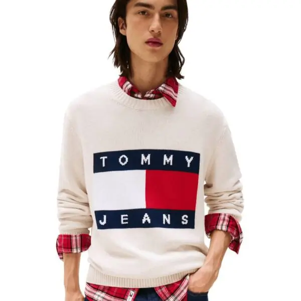Tommy Hilfiger - Ανδρικό Πουλόβερ Melange Flag Regular Fit DM0DM22105-AFN Μπεζ