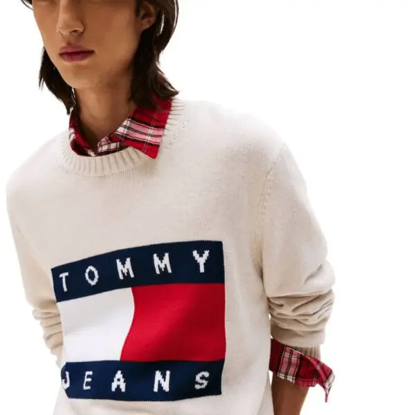 Tommy Hilfiger - Ανδρικό Πουλόβερ Melange Flag Regular Fit DM0DM22105-AFN Μπεζ DM0DM22105-AFN