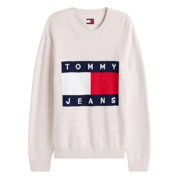 Tommy Hilfiger - Ανδρικό Πουλόβερ Melange Flag Regular Fit DM0DM22105-AFN Μπεζ DM0DM22105-AFN