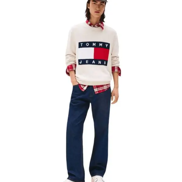Tommy Hilfiger - Ανδρικό Πουλόβερ Melange Flag Regular Fit DM0DM22105-AFN Μπεζ DM0DM22105-AFN