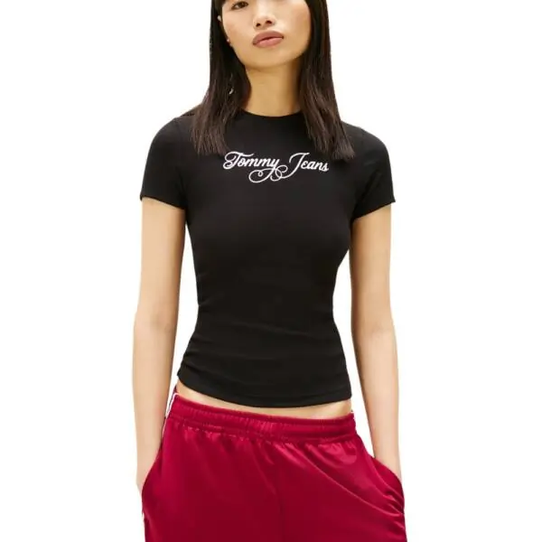 Tommy Hilfiger - Γυναικείο T-shirt Essential Slim Fit DW0DW21838-BDS Μαύρο