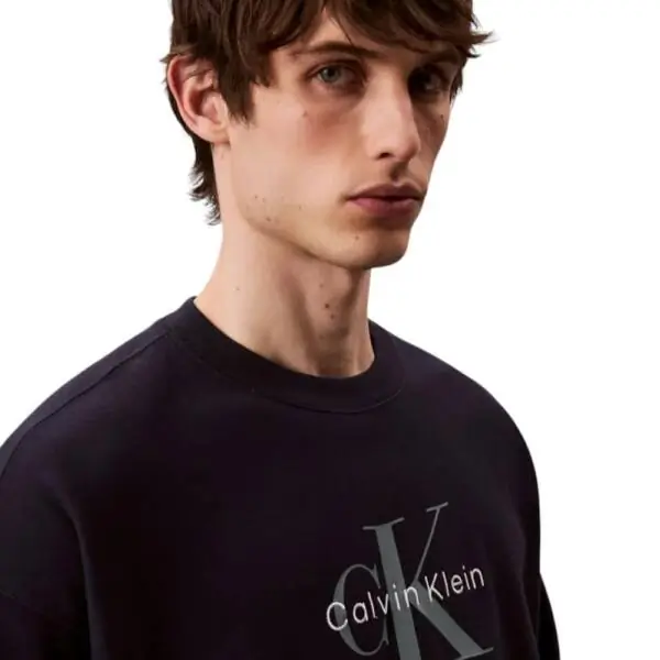 Calvin Klein - Ανδρικό Φούτερ Hoodie 350Terry Monologo Loose Fit LV04RD242G-CEF Μπλε Σκούρο LV04RD242G-CEF