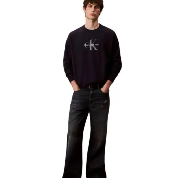 Calvin Klein - Ανδρικό Φούτερ Hoodie 350Terry Monologo Loose Fit LV04RD242G-CEF Μπλε Σκούρο LV04RD242G-CEF