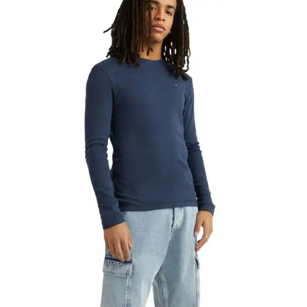 Tommy Hilfiger - Ανδρικό T-shirt Tjm Original Rib Longsleeve Slim Fit DM0DM04409-002 Μπλε Σκούρο