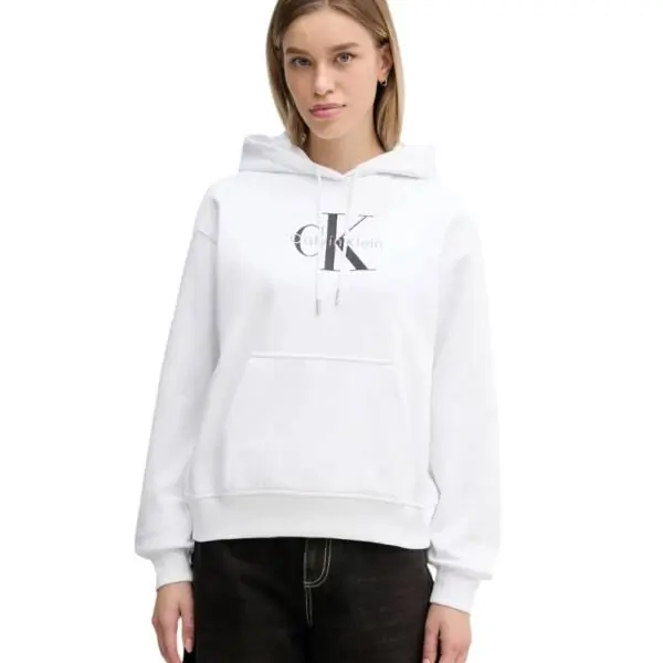 Calvin Klein - Γυναικείο Φούτερ Cotton Terry Logo Hoodie LV047E221G-YAA Λευκό