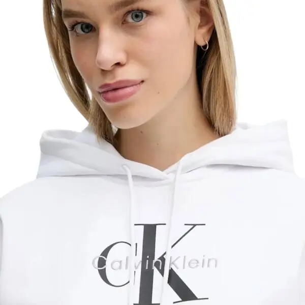 Calvin Klein - Γυναικείο Φούτερ Cotton Terry Logo Hoodie LV047E221G-YAA Λευκό LV047E221G-YAA