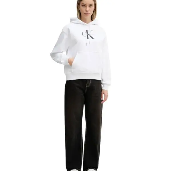 Calvin Klein - Γυναικείο Φούτερ Cotton Terry Logo Hoodie LV047E221G-YAA Λευκό LV047E221G-YAA