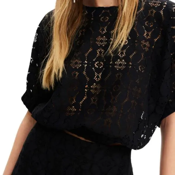 Desigual - Γυναικείο Crop Top Lucca Puff Sleeve Lace Blouse 23SWBW01-2000 Μαύρο 23SWBW01-2000