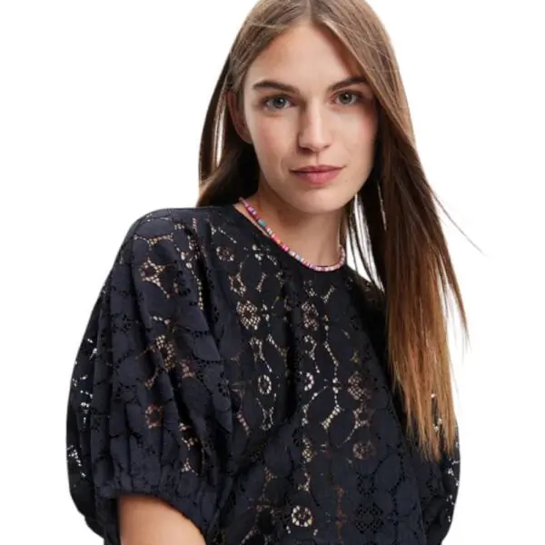Desigual - Γυναικείο Crop Top Lucca Puff Sleeve Lace Blouse 23SWBW01-2000 Μαύρο 23SWBW01-2000
