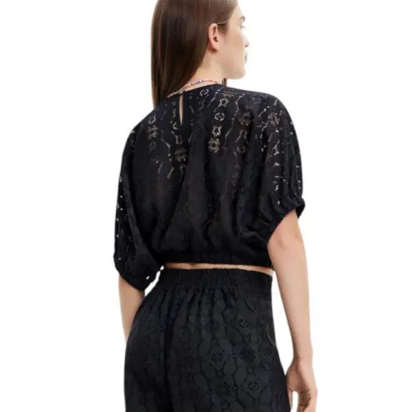 Desigual - Γυναικείο Crop Top Lucca Puff Sleeve Lace Blouse 23SWBW01-2000 Μαύρο 23SWBW01-2000