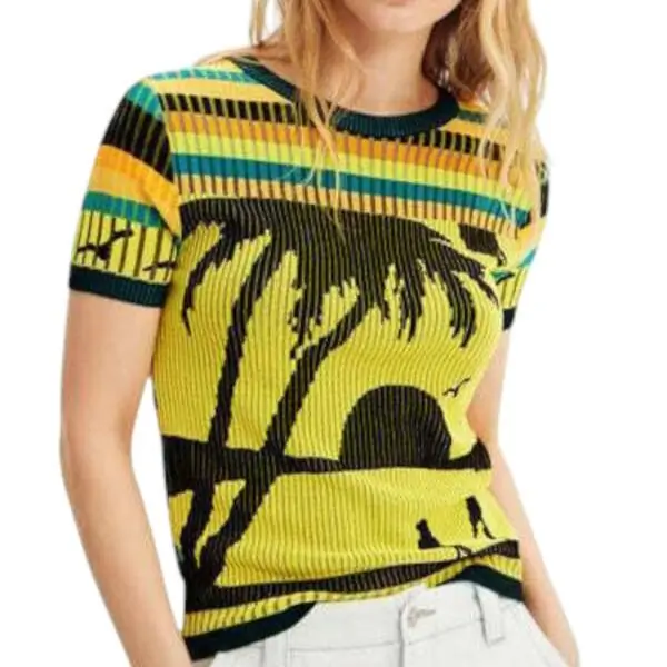 Desigual - Γυναικείο Κοντομάνικο Πουλόβερ Knit Landscape 23SWTKAE-8018 Κίτρινο