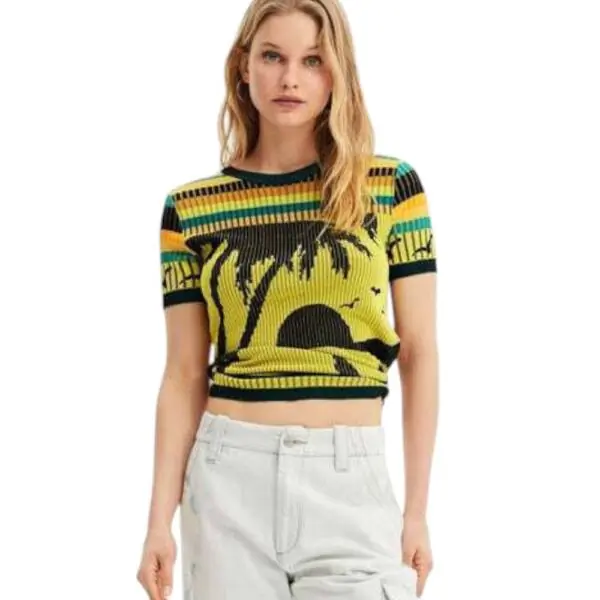 Desigual - Γυναικείο Κοντομάνικο Πουλόβερ Knit Landscape 23SWTKAE-8018 Κίτρινο 23SWTKAE-8018