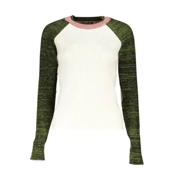 Desigual - Γυναικείο Μακρυμάνικο Πουλόβερ 23WWJF19-1001 Λευκό/Πράσινο